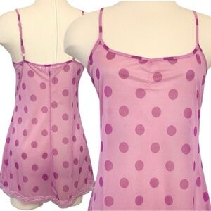 Y2K Victoria’s Secret Nylon Mesh Pink Purple Polka Dot Babydoll Slip Dress L